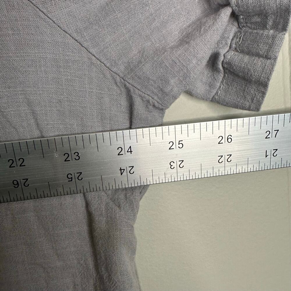 Mens XL Grey Linen Cotton Short Sleeve Button Up Shirt Ladder Stitch Trim - Picture 6 of 6